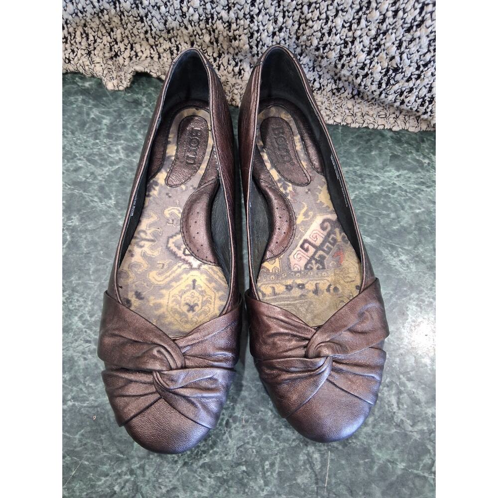 Born Lilly Metallic Bronze Leather Ballet Flats Womens Sz 8 Slide On Twist Knot - Picture 4 of 13